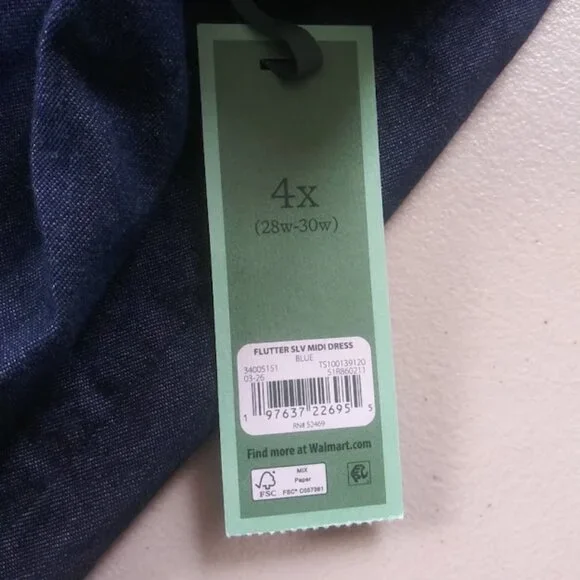 Terra & Sky Jean flutter sleeve midi women's size 4X dress - Picture 14 of 15